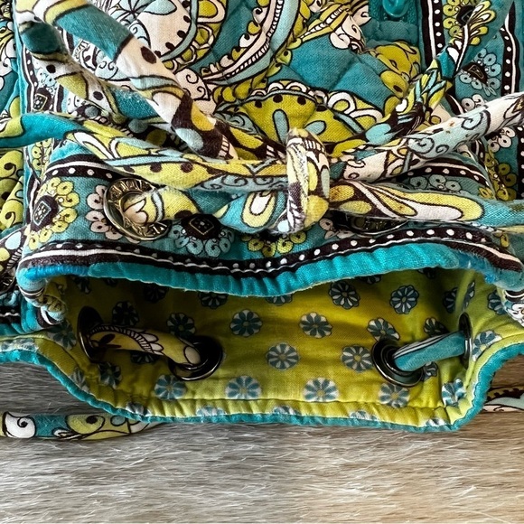 VERA BRADLEY Peacock Drawstring Bag Small Backpack Green Blue Paisley 2007 Y2K - Picture 9 of 13
